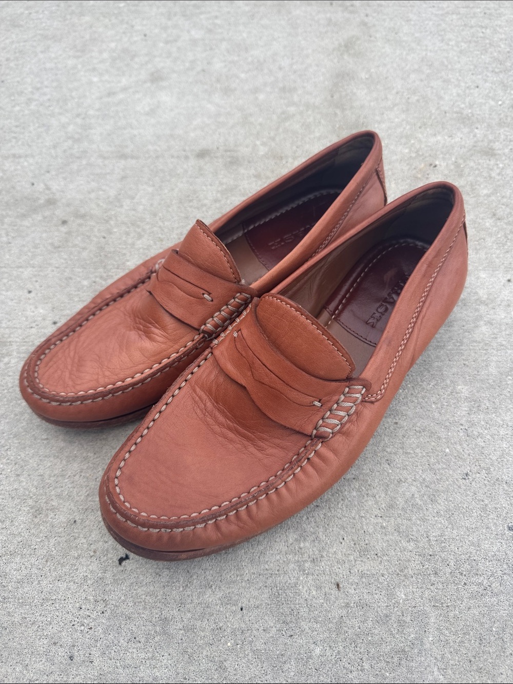 Trask Cognac Leather Handsewn Penny Loafers 8M